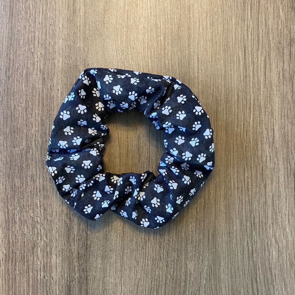 Handmade Paw Print Scrunchie, Black/White, Size Large - Thicker Hair.